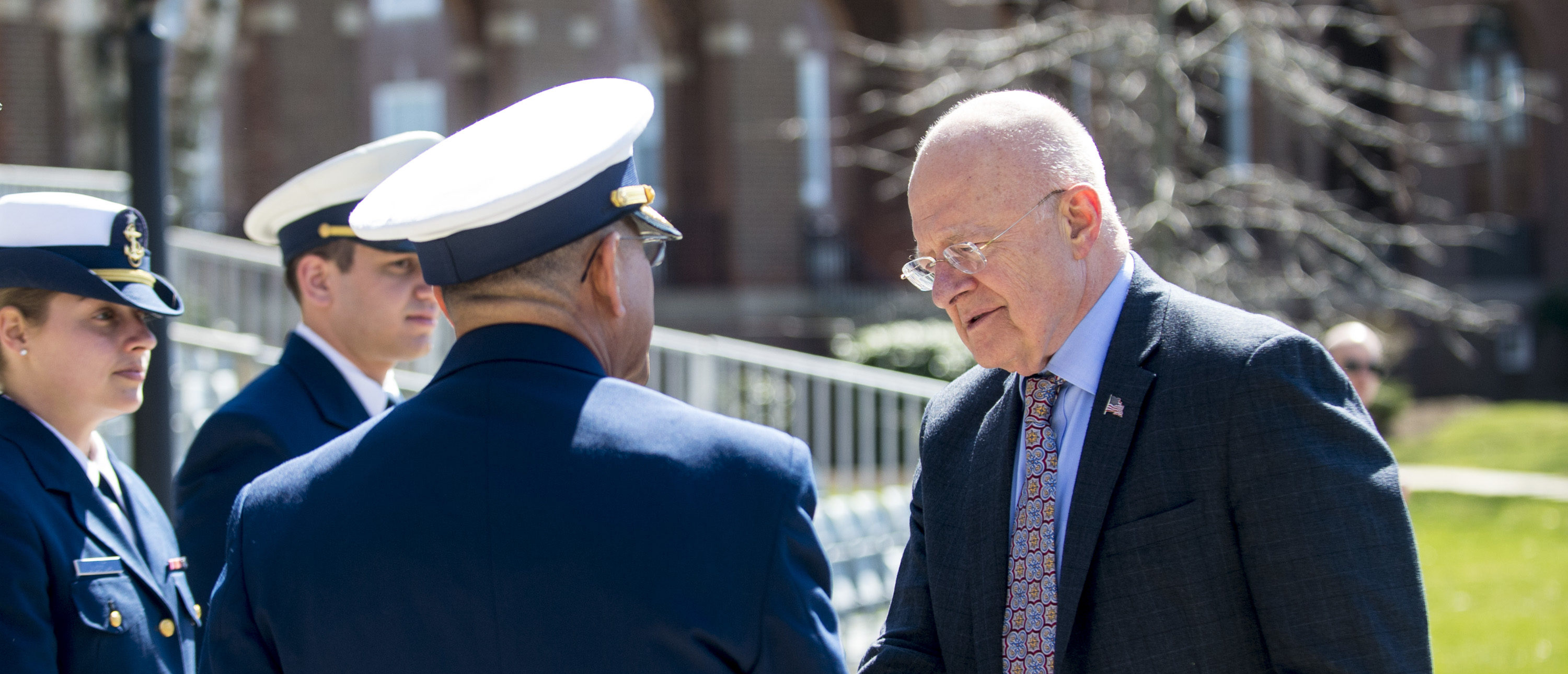 NEW LONDON, Conn - Retired Air Force Lt. Gen. James Clapper, current director of National Intelligence, spoke to the Corp of Cadets, March 23, 2016, as the 2016 Hedricks Fellow Clapper served as director of the Defense Intelligence Agency from 1992 until 1995, was the first Director of Defense Intelligence within the Office of the Director of National Intelligence and simultaneously the Under Secretary of Defense for Intelligence, was the director of the National Geospatial-Intelligence Agency from September 2001 until June 2006, and on June 5, 2010, President Barack Obama nominated Clapper to replace Dennis C. Blair as U.S. Director of National Intelligence. Clapper was unanimously confirmed by the Senate for the position on August 5, 2010.