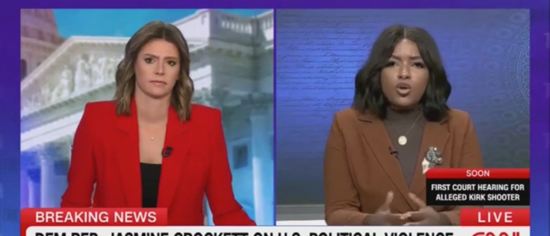 Watch Jasmine Crockett Try To Rationalize How People On The Left Can't 'Make A Shot From 200 Yards' (Screenshot/CNN)