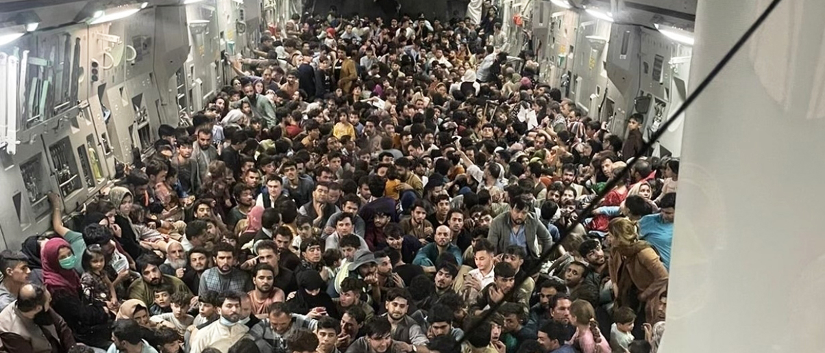 A U.S. Air Force C-17 Globemaster III safely transported 823 Afghan citizens from Hamid Karzai International Airport, Aug. 15, 2021.