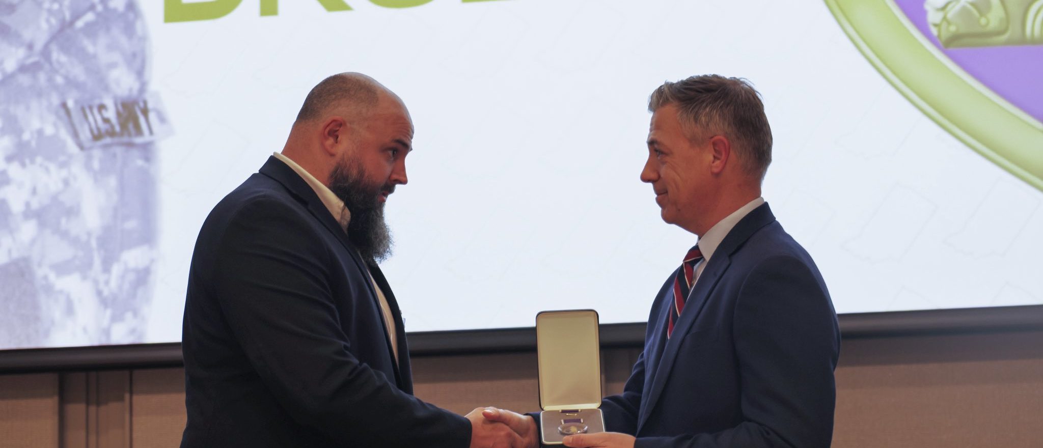 Republican Indiana Sen. Jim Banks presents the Purple Heart to former Army Specialist Robert Drudy on Veterans' Day 2025. (Photo courtesy from the office of Sen. Jim Banks)