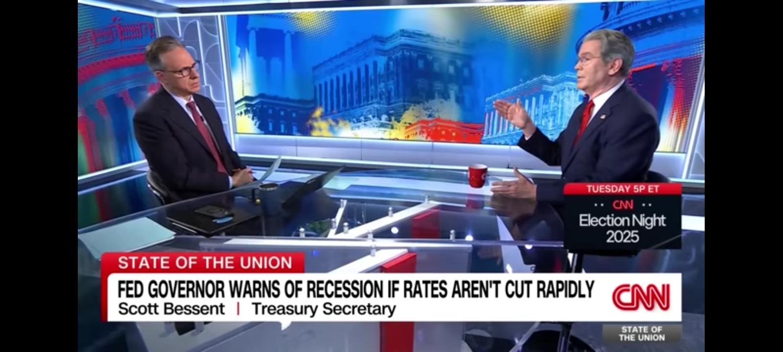 Treasury Secretary Scott Bessent on "State of the Union" with CNN's Jake Tapper. [Screenshot/YouTube/CNN]
