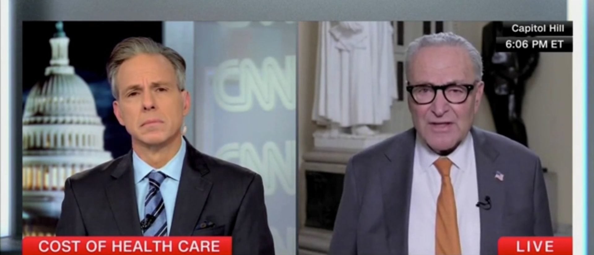 Chuck Schumer Uses Republican Infighting As Excuse To Demand GOP Support Democratic Healthcare Bill (Screenshot/CNN)