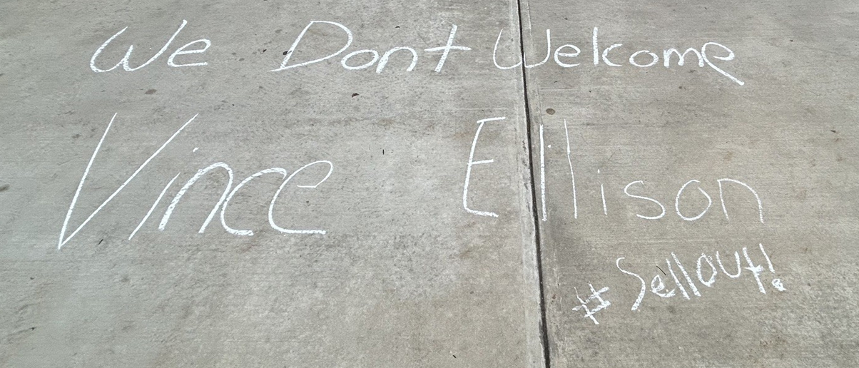 Message attacking conservative podcast host Vince Ellison scrawled on sidewalk ahead of his speech at Gettysburg College.
