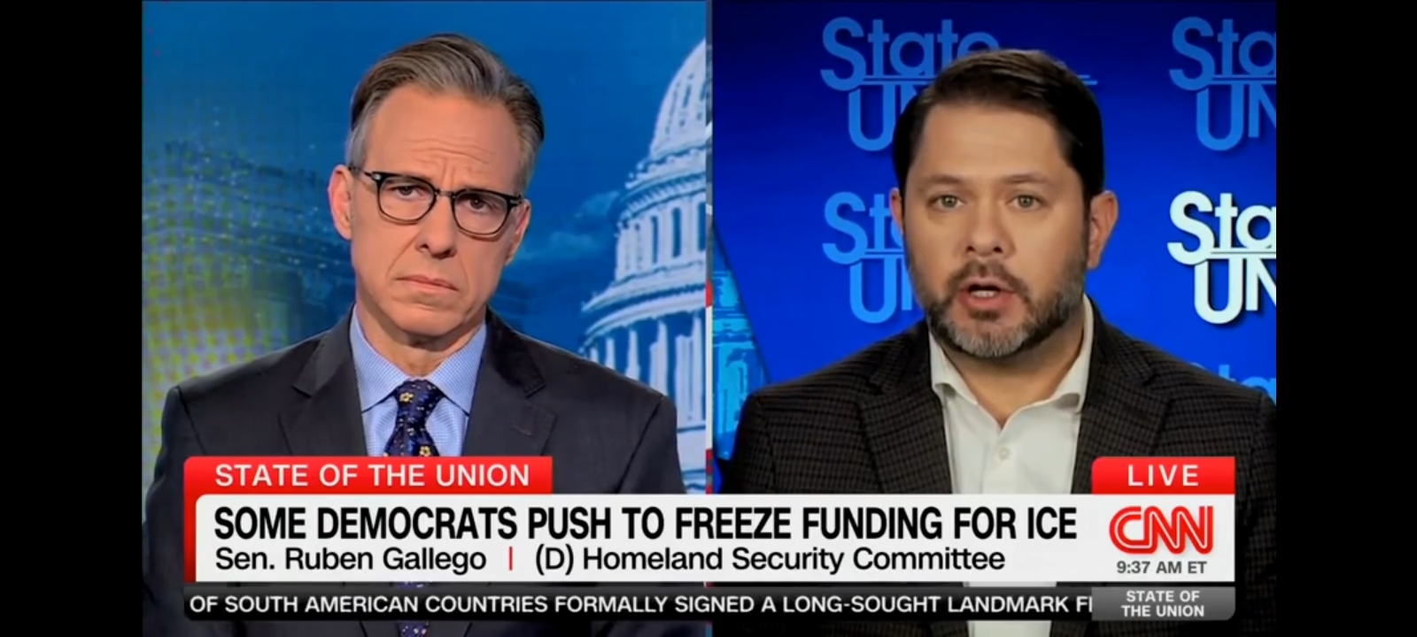 Jake Tapper Confronts Sen. Ruben Gallego Over Past Support For ICE Funding He Now Opposes