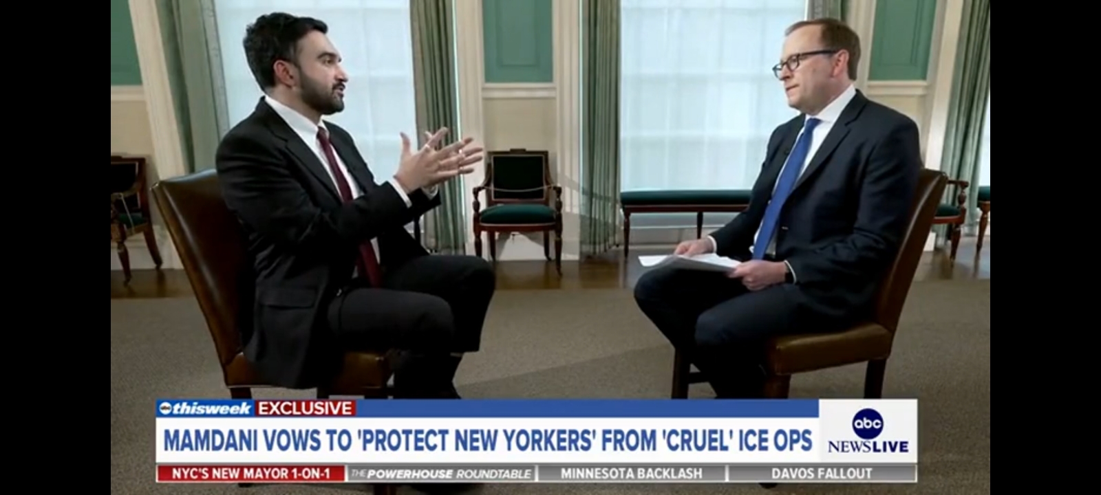 NYC Mayor Zohran Mamdani and Jonathan Karl [Screenshot/Rumble/ABC News]
