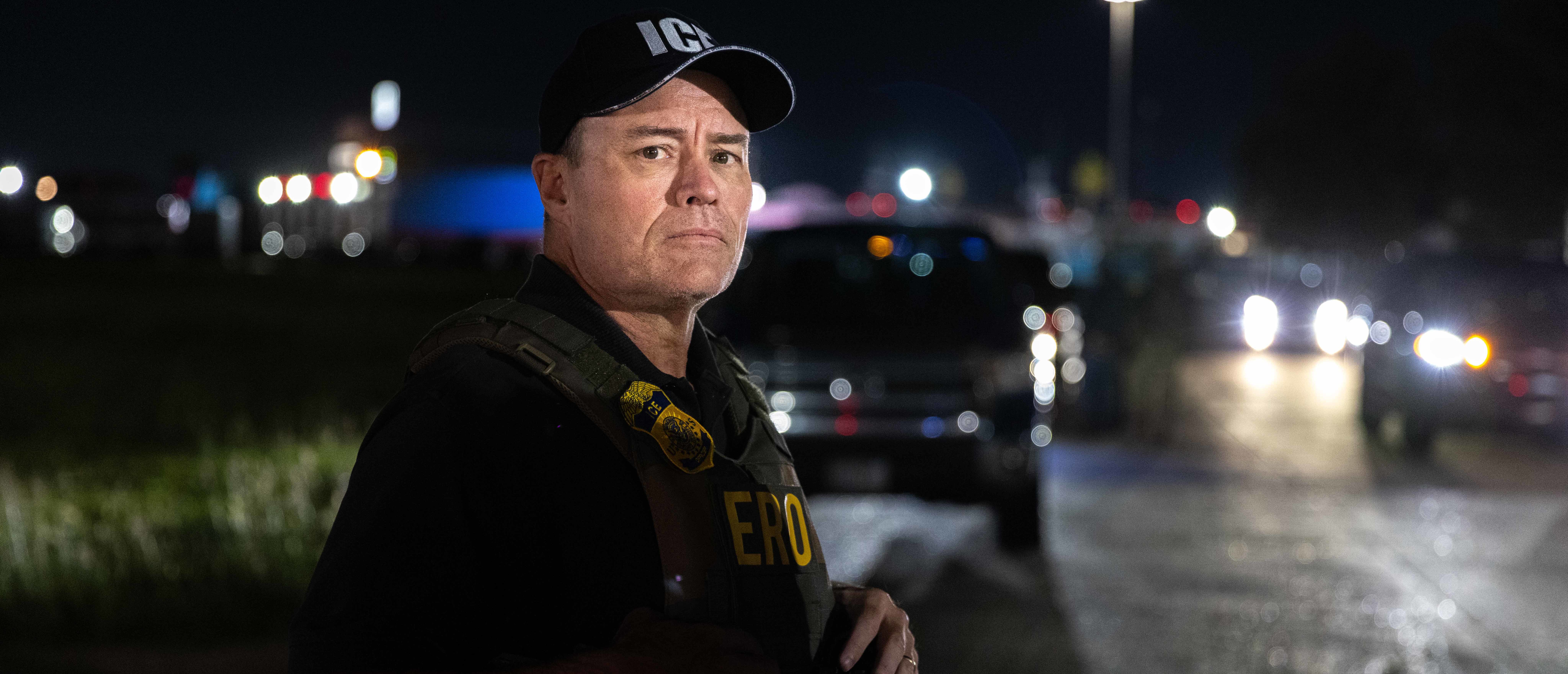 An ICE deportation officer during targeted enforcement operations in Houston, Texas.