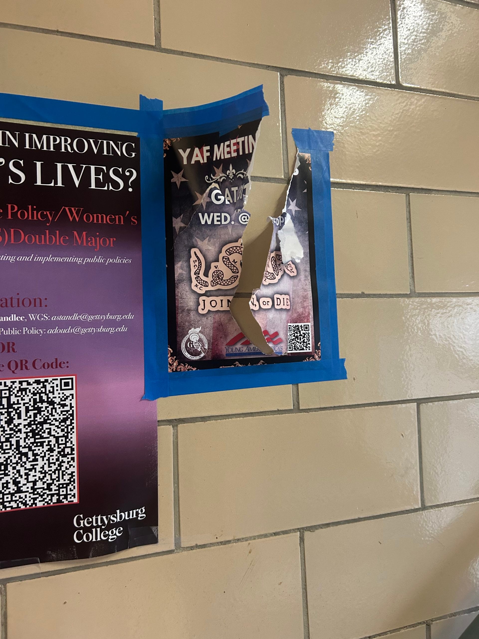 Gettysburg College Young Americans for Freedom Flyers Torn Down