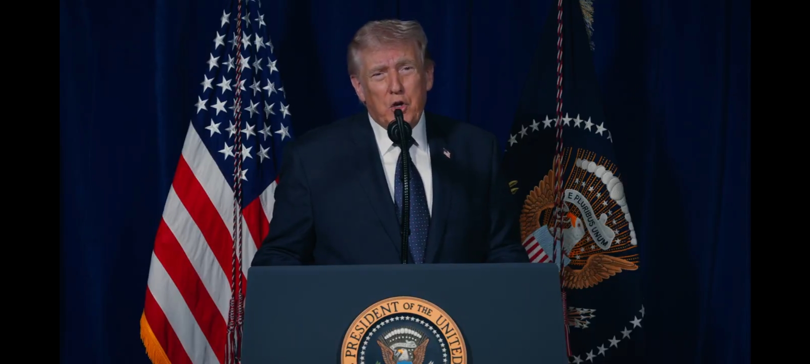 Thirty-six hours after the United States military launched strikes against the regime of the Islamic Republic of Iran, President Donald Trump issued a video update on Operation Epic Fury from his Mar-a-Lago residence. [Screenshot/Truth Social/@realdonaldtrump]