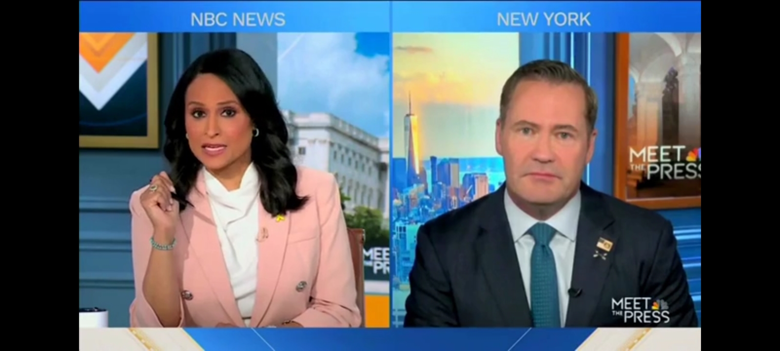 United States Ambassador to the United Nations Mike Waltz pushed back Sunday when "Meet the Press" host Kristen Welker questioned if the United States was at war with Iran. [Screenshot/Rumble/NBC]