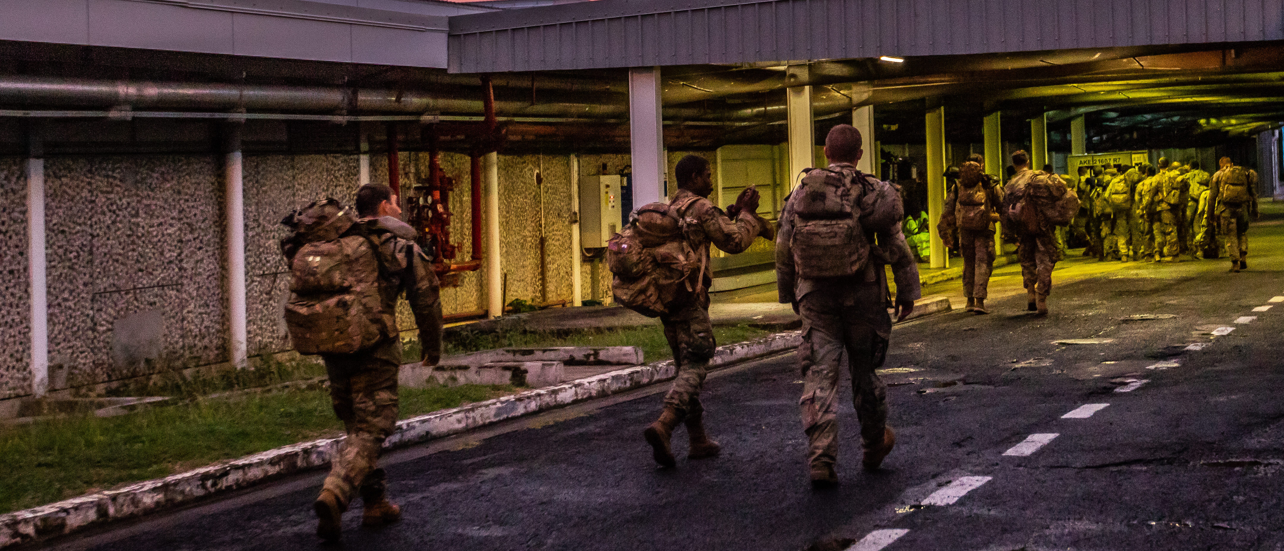 Soldiers serving with Bravo Company, 1st Battalion, 27th Infantry Regiment, 2nd Brigade, 25 Infantry Brigade Combat Team, enter the Nadi International Airport, July 27. The Soldiers will embed and train with the Republic of Fiji Military Forces for approximately three weeks in a field training exercise called Exercise Cartwheel. The exercise is an opportunity to enhance professional relationships, military operations, and readiness between the U.S. Army and Fijian forces while strengthening security relations for a free and open Indo-Pacific.