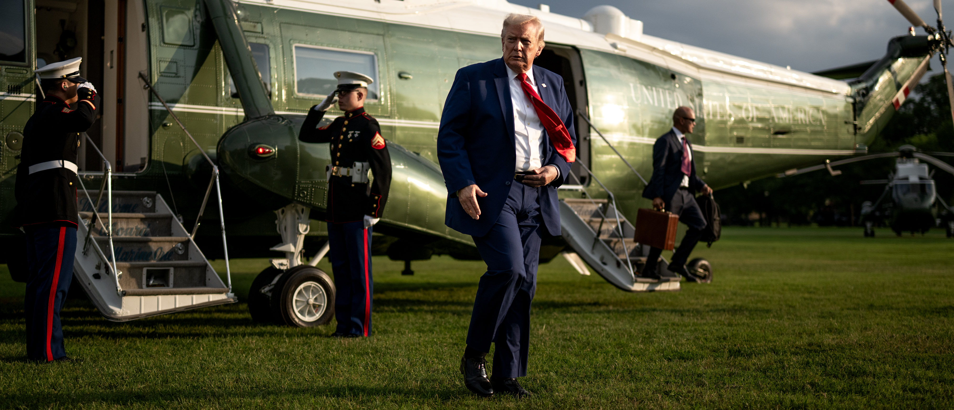 President Donald J. Trump disembarks Marine One on the Ellipse in Washington, D.C. on Wednesday, July 22, 2026, and departs for the White House. (Official White House Photo by Patrick B. Ruddy).